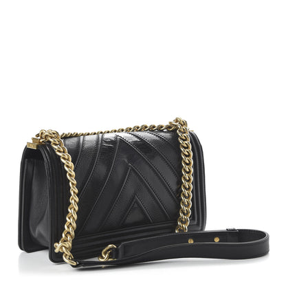 Chanel Caviar Glazed Calfskin Chevron Medium Boy Flap Black 3 of 12