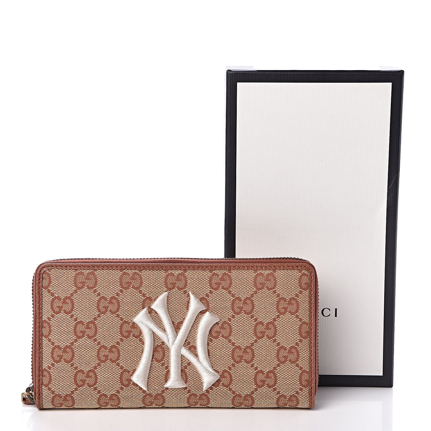 X MLB GG Monogram NY Yankees Zip Around Wallet Beige Ruggine Ivory