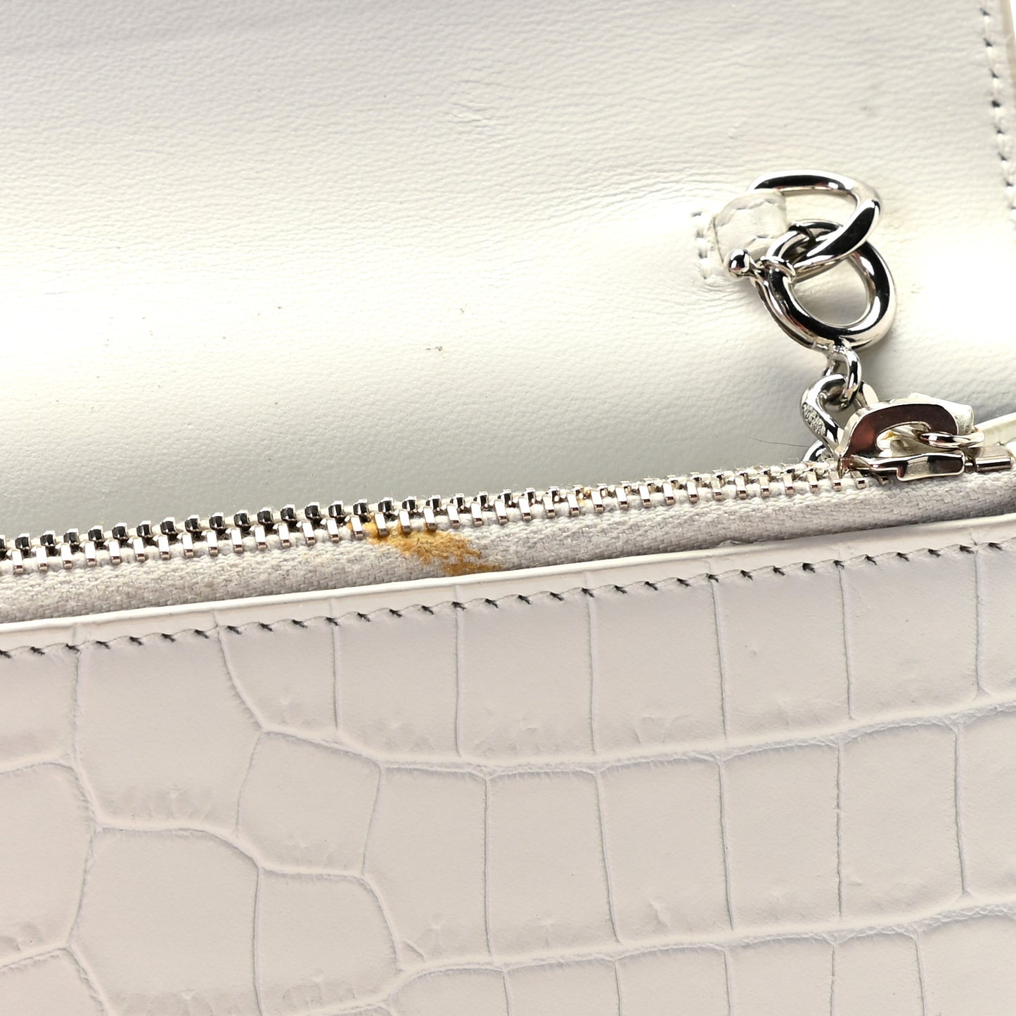 Calfskin Crocodile Embossed Kate Monogram Tassel Chain Wallet Cremasoft