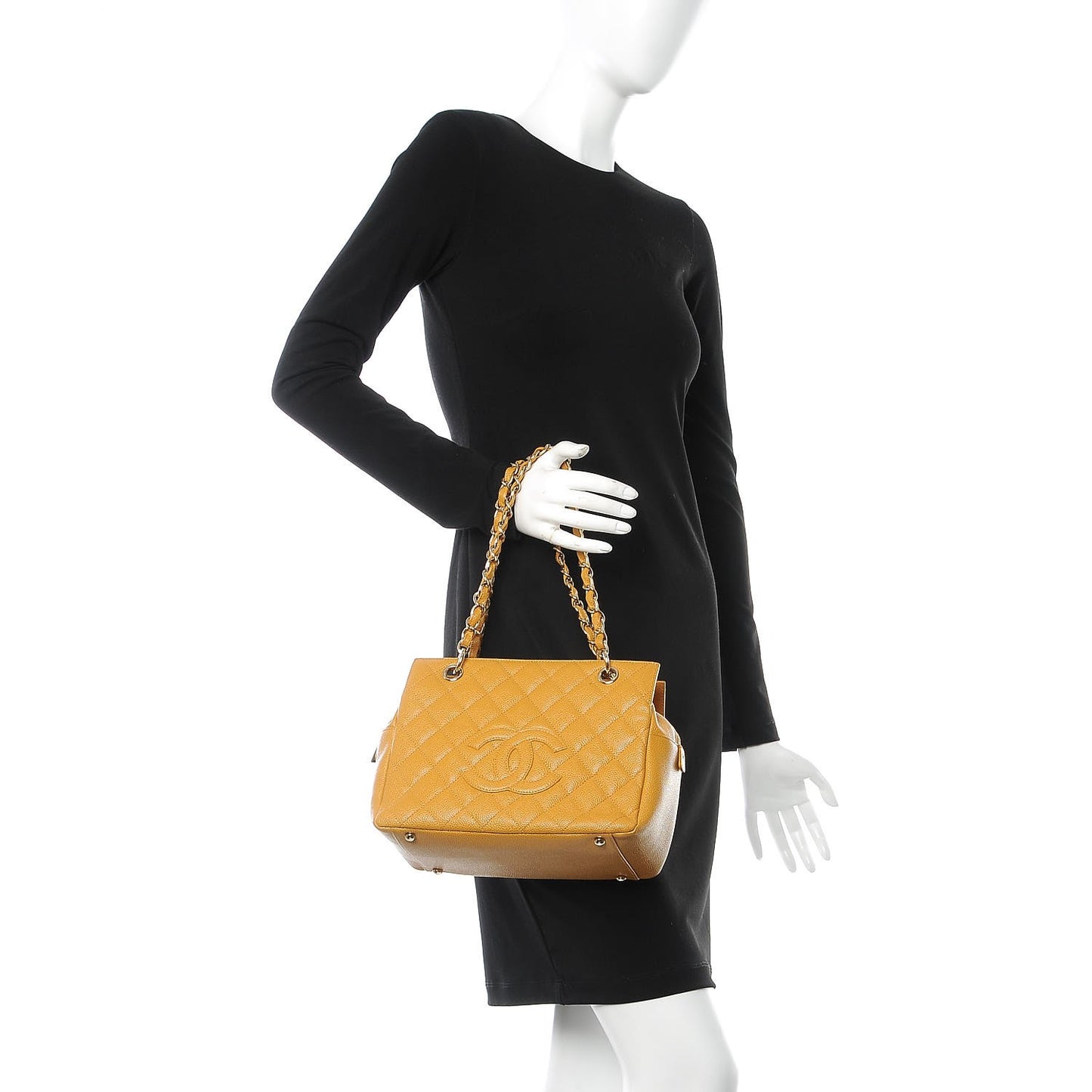 Caviar Quilted Petit Timeless Shopping Tote PTT Ochre