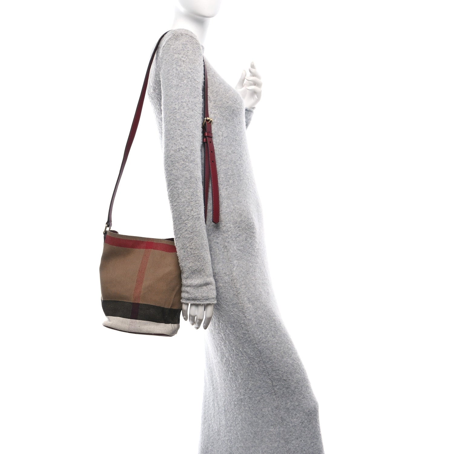 Burberry Canvas Mega Check Mini Ashby Tassel Crossbody Burgundy Red 2 of 12