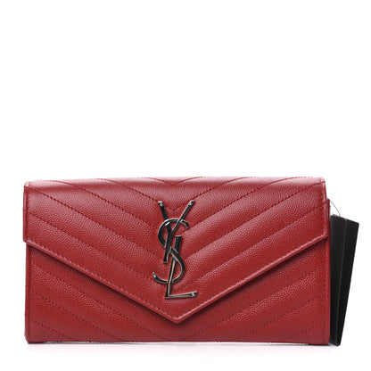 Saint Laurent Grain De Poudre Matelasse Chevron Monogram Flap Wallet Rouge Eros 1 of 6