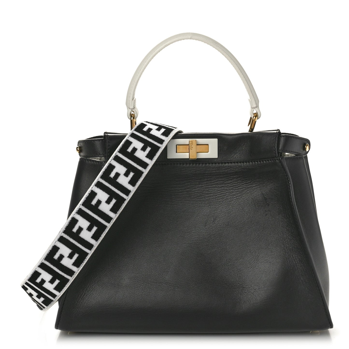 Vitello Century Velvet F is Fendi FF Medium Peekaboo Iconic Satchel Black White