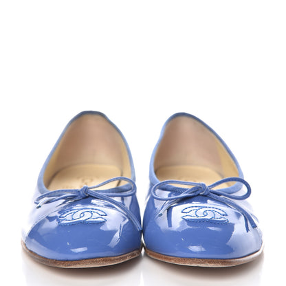 Chanel Calfskin Patent CC Cap Toe Ballerina Flats 35.5 Blue 2 of 11