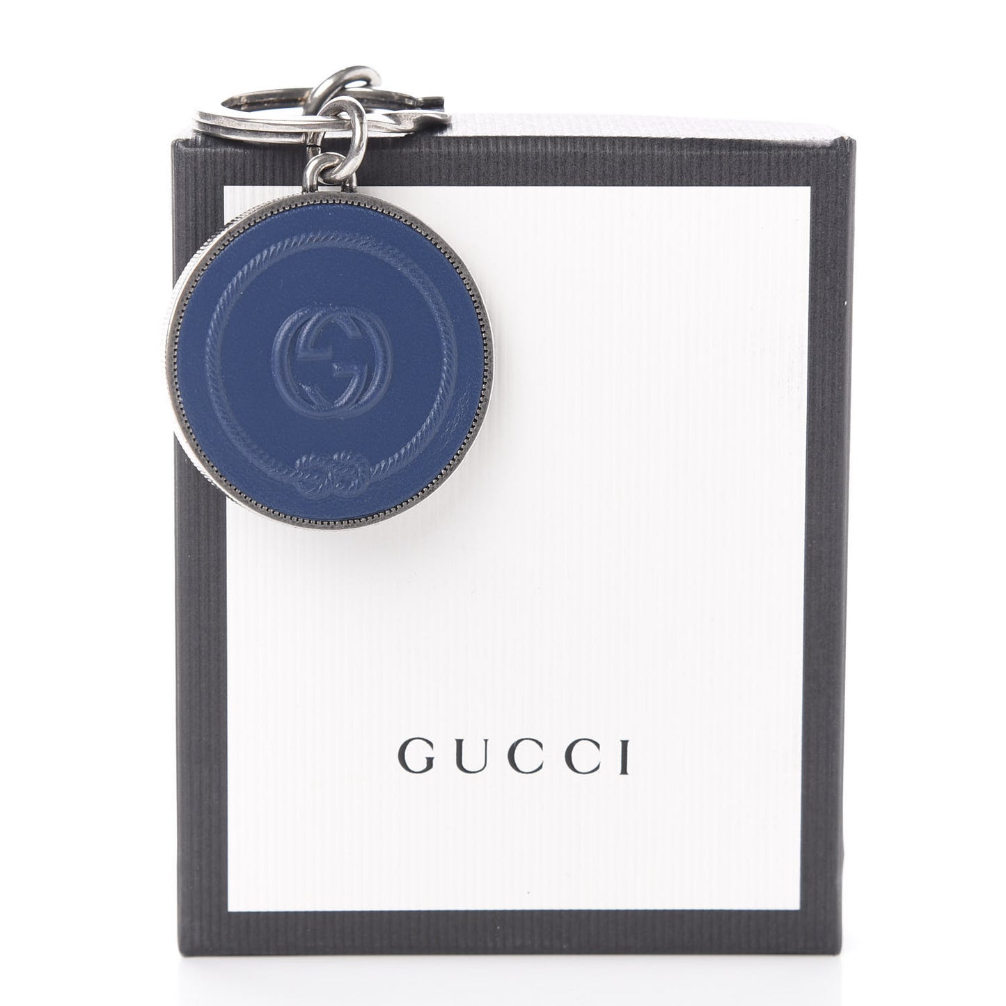 Calfskin Interlocking G Key Chain Blue