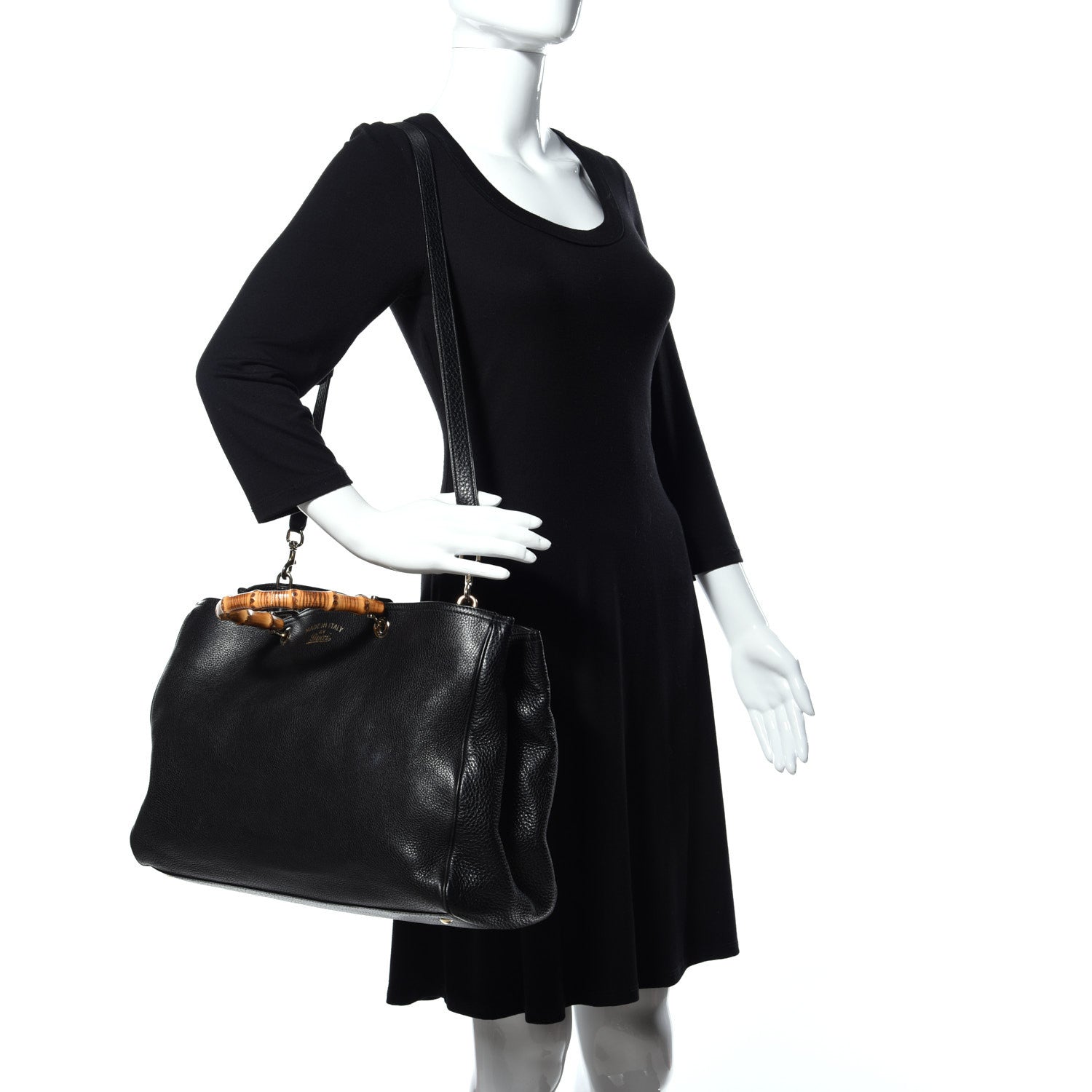 Gucci Calfskin Large Bamboo Shopper Tote Black 2 of 10