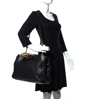 Gucci Calfskin Large Bamboo Shopper Tote Black 2 of 10