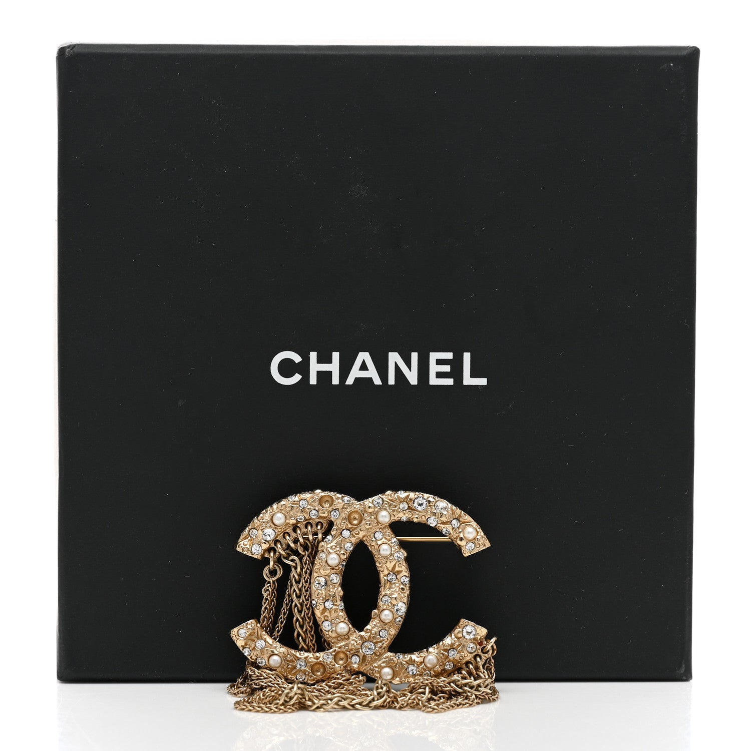 Chanel Crystal Pearl Multi Strand Chain CC Brooch Gold 6 of 6