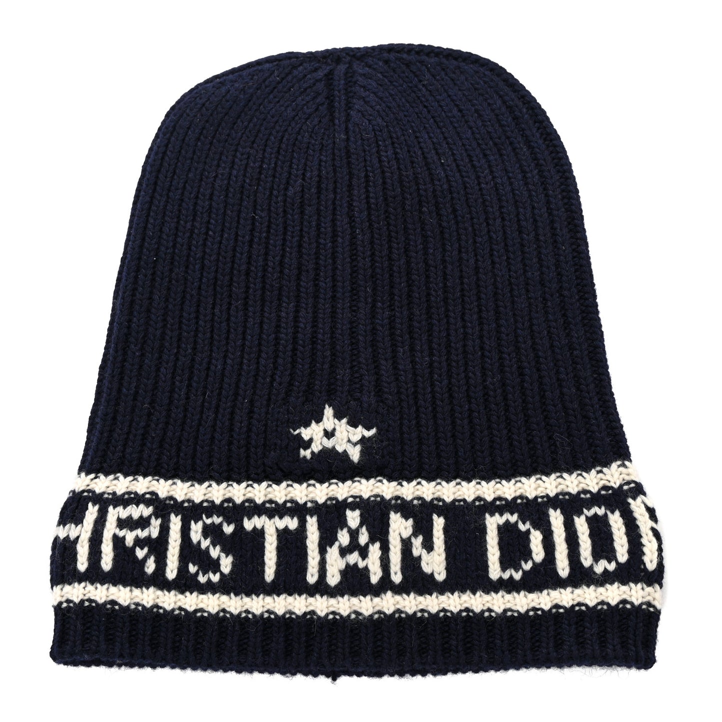 Cashmere Wool D-White Beanie Navy Blue White