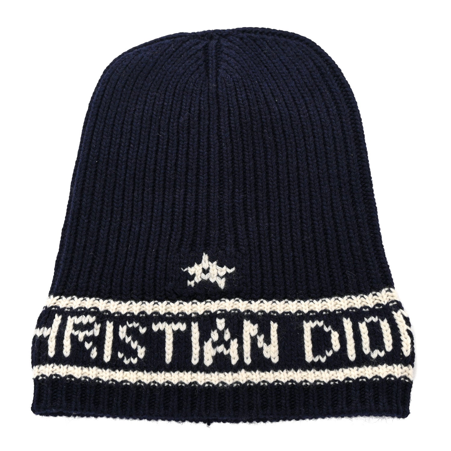 Christian Dior Cashmere Wool D-White Beanie Navy Blue White 1 of 7
