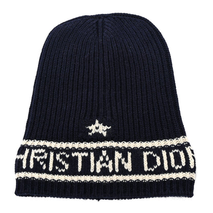 Christian Dior Cashmere Wool D-White Beanie Navy Blue White 1 of 7