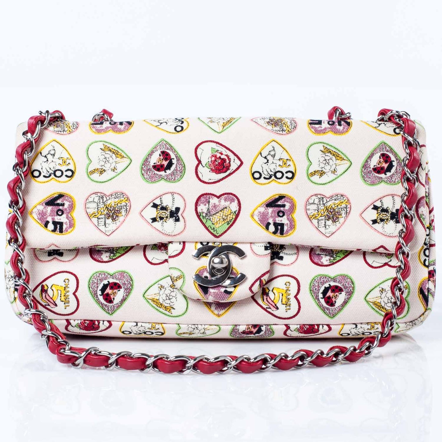 Canvas Coco Hearts Small Flap Bag