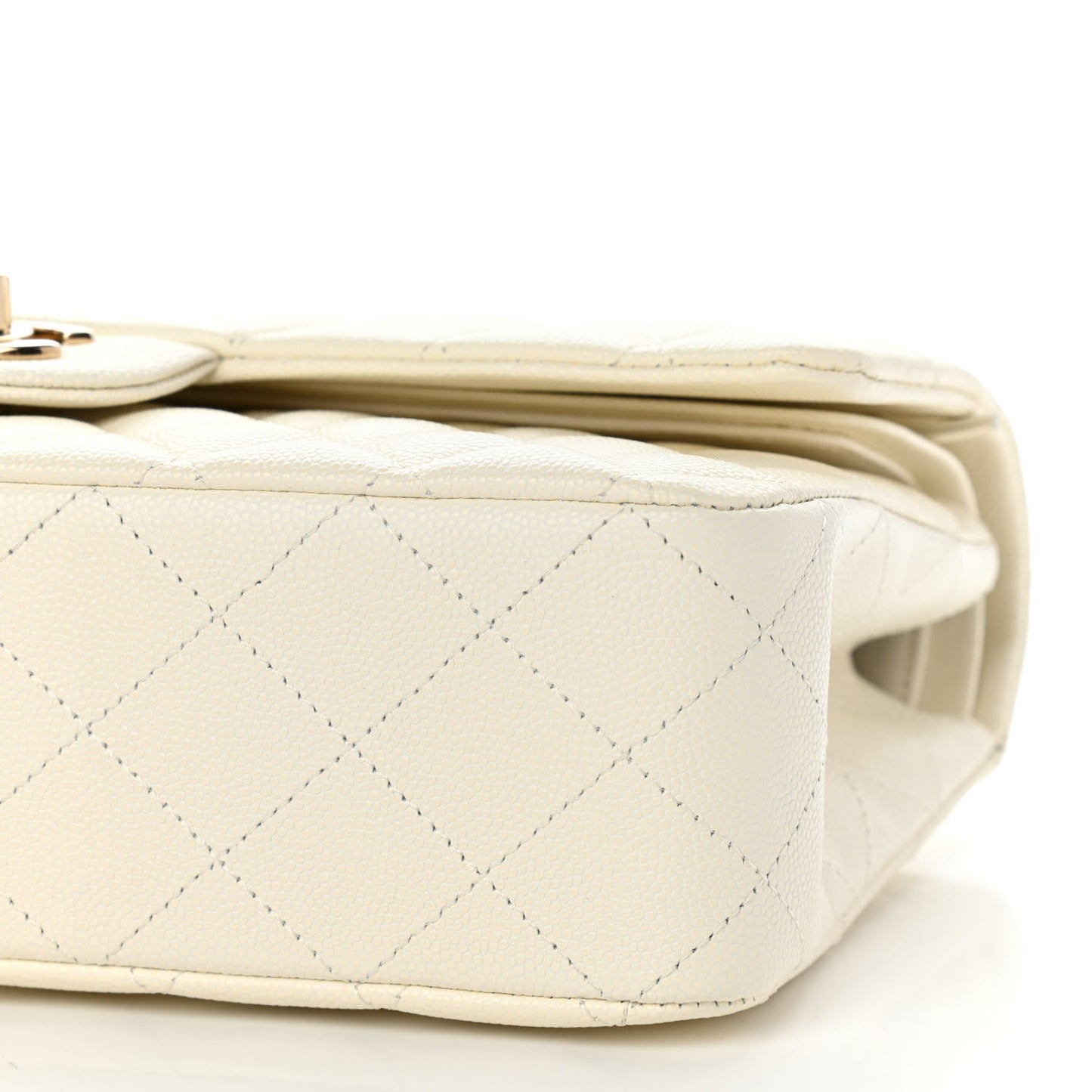 Caviar Quilted Medium Double Flap White