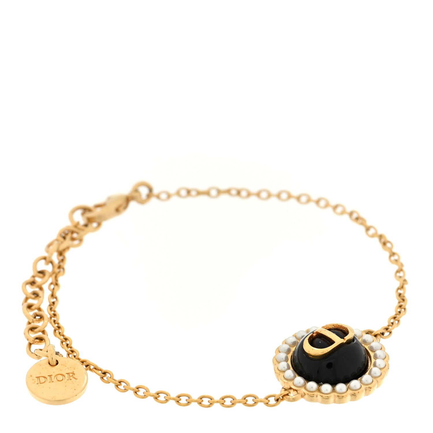 Christian Dior Pearl Glass Petit CD Baroque Bracelet Gold Black 1 of 5