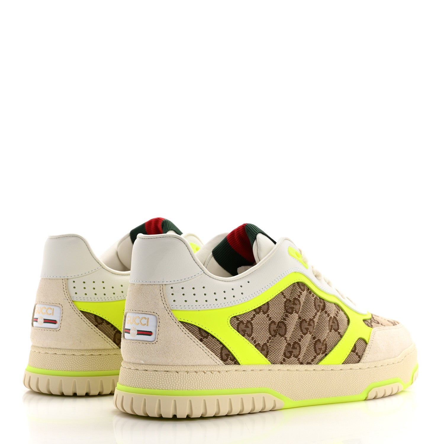 Gucci GG Supreme Monogram Mens Re Web Sneakers 9 Neon Yellow Beige Ebony 4 of 9