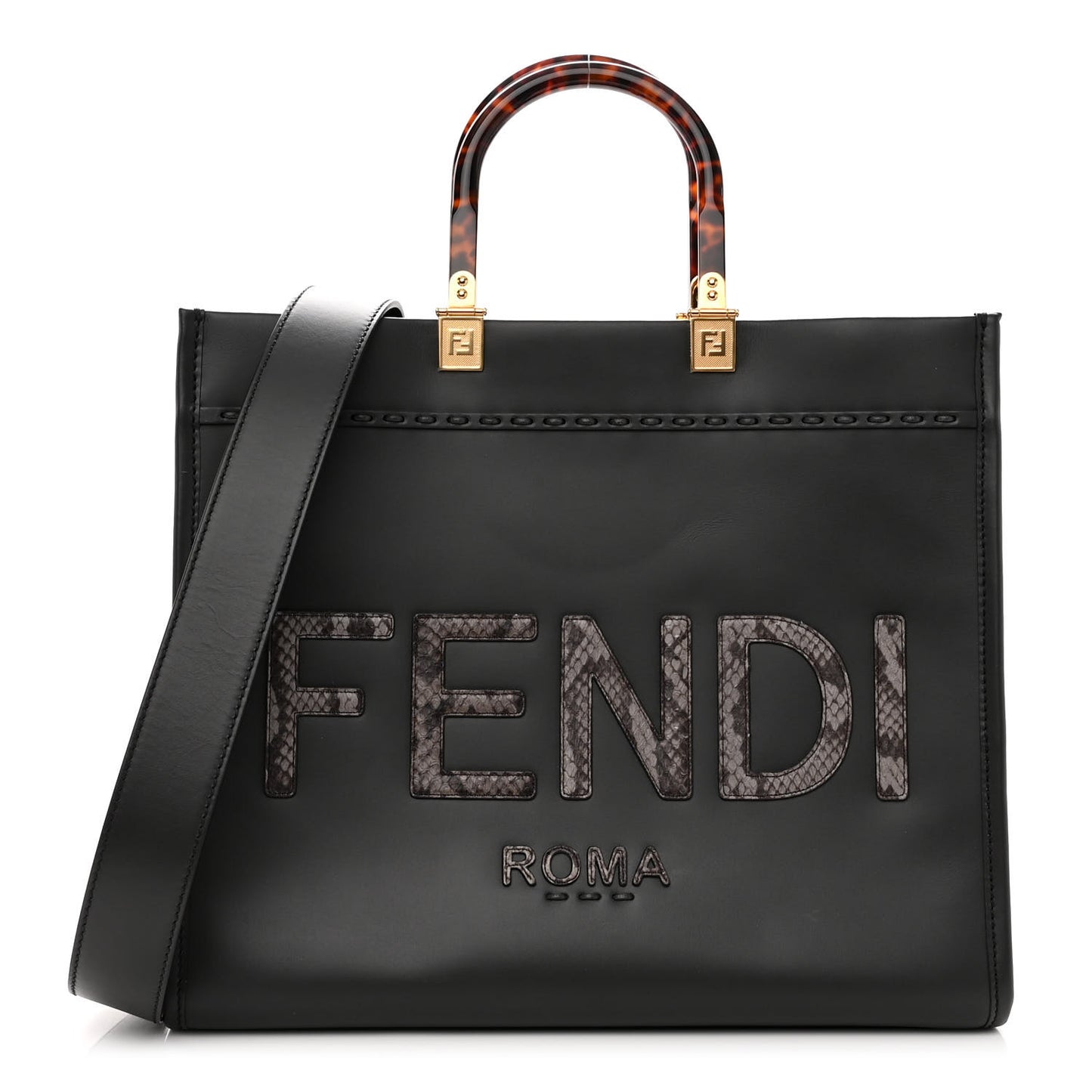 Vitello King Plexiglass Elaphe Python Print Logo Medium Fendi Sunshine Shopper Tote Dark Asphalt