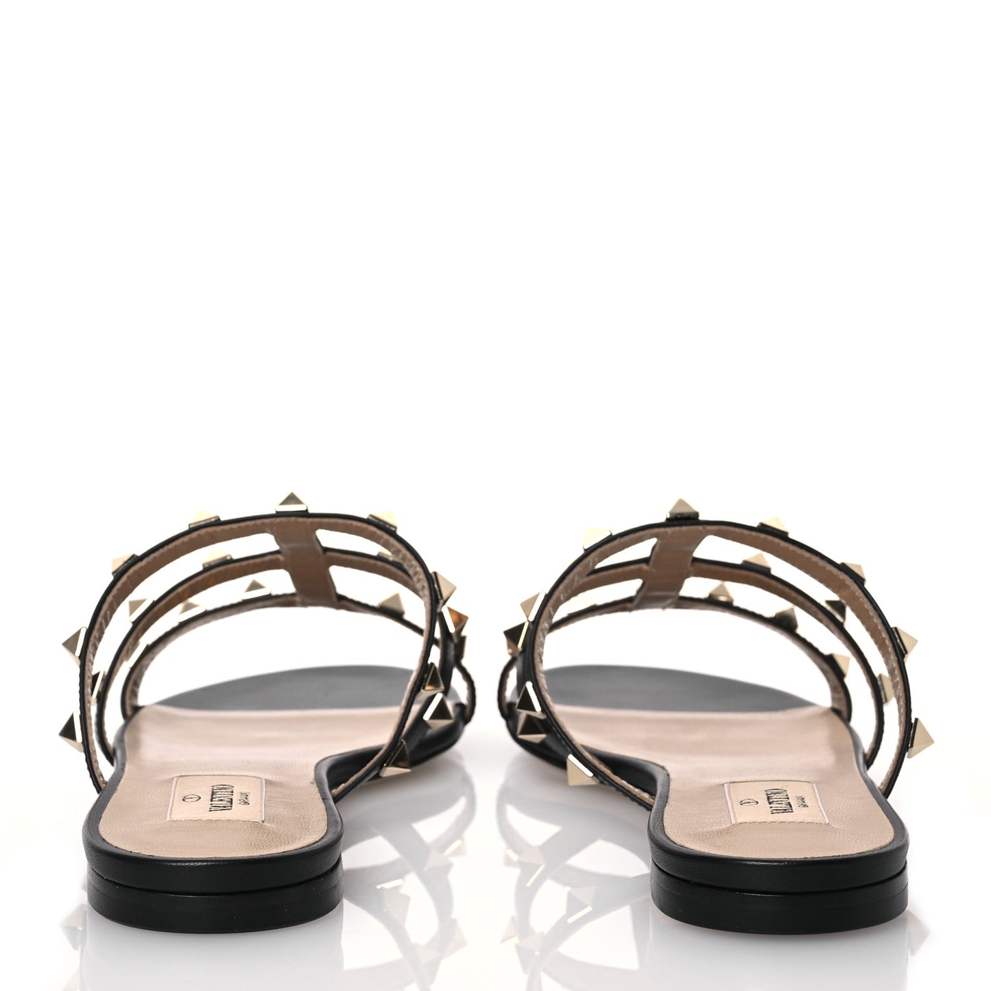 Nappa Rockstud Caged Flat Slide Sandals 36 Black
