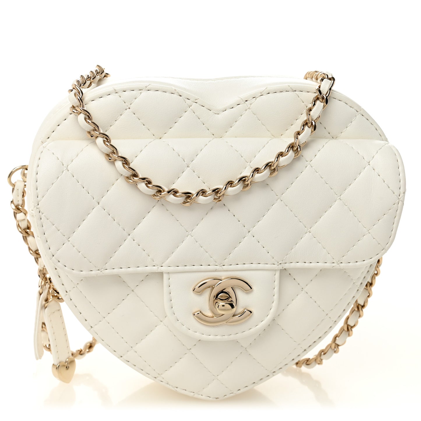 Lambskin Quilted CC In Love Heart Bag White