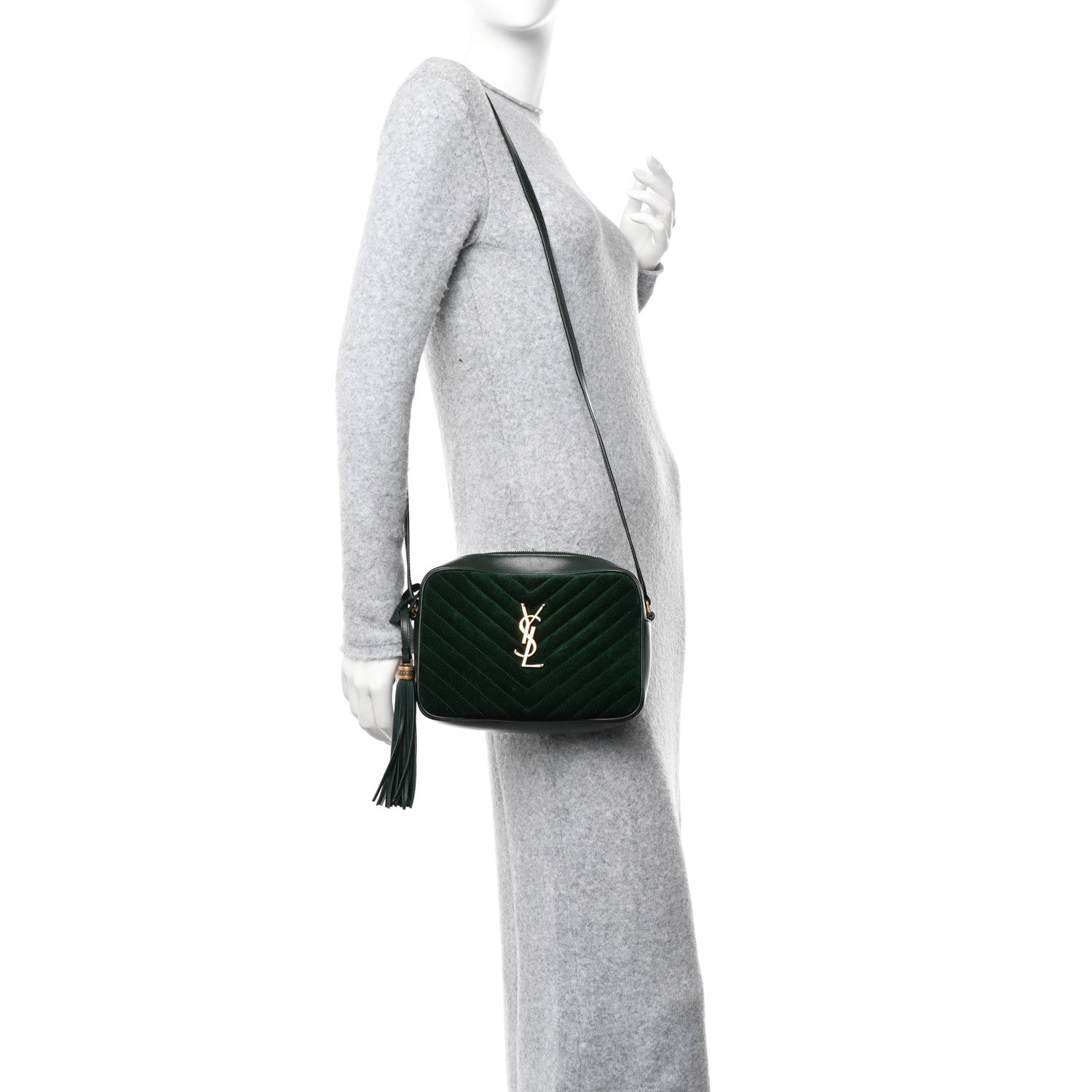 Saint Laurent Suede Calfskin Monogram Lou Camera Bag Vert Fonce 2 of 11