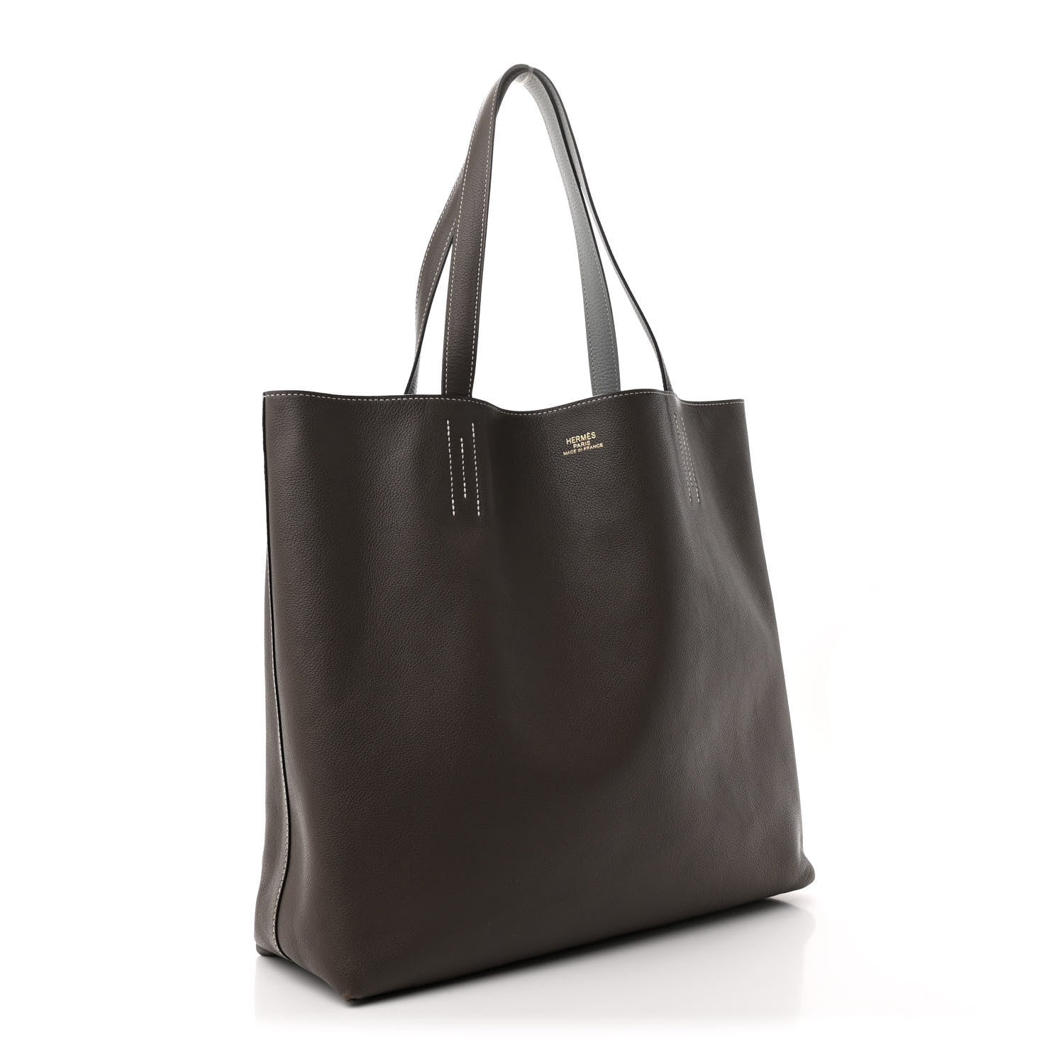 Hermes Taurillon Clemence Evercolor Double Sens 36 Reversible Tote Etain Bleu Glacier 4 of 18