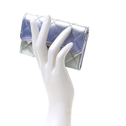 Chanel Gradient Metallic Calfskin Quilted Flap Card Holder Wallet Silver Blue Yellow Purple 2 of 8