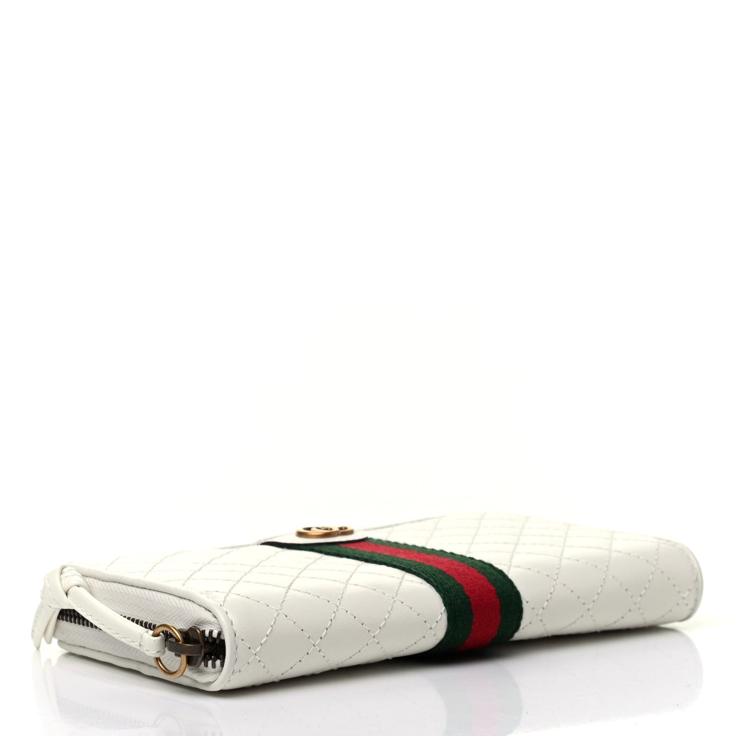 Calfskin Web Trapuntata GG Zip Around Wallet Off White