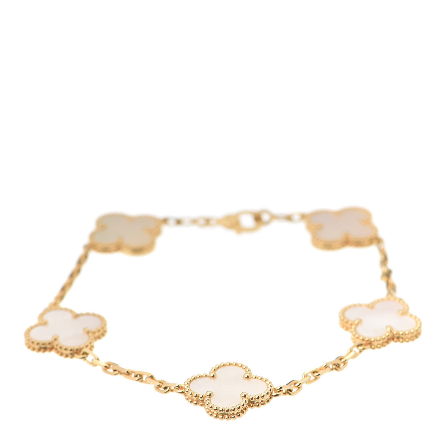 Van Cleef & Arpels 18K Yellow Gold Mother of Pearl 5 Motifs Vintage Alhambra Bracelet 1 of 8
