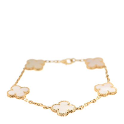 Van Cleef & Arpels 18K Yellow Gold Mother of Pearl 5 Motifs Vintage Alhambra Bracelet 1 of 8