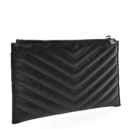 Saint Laurent Grain De Poudre Chevron Monogram Bill Pouch Black 3 of 8