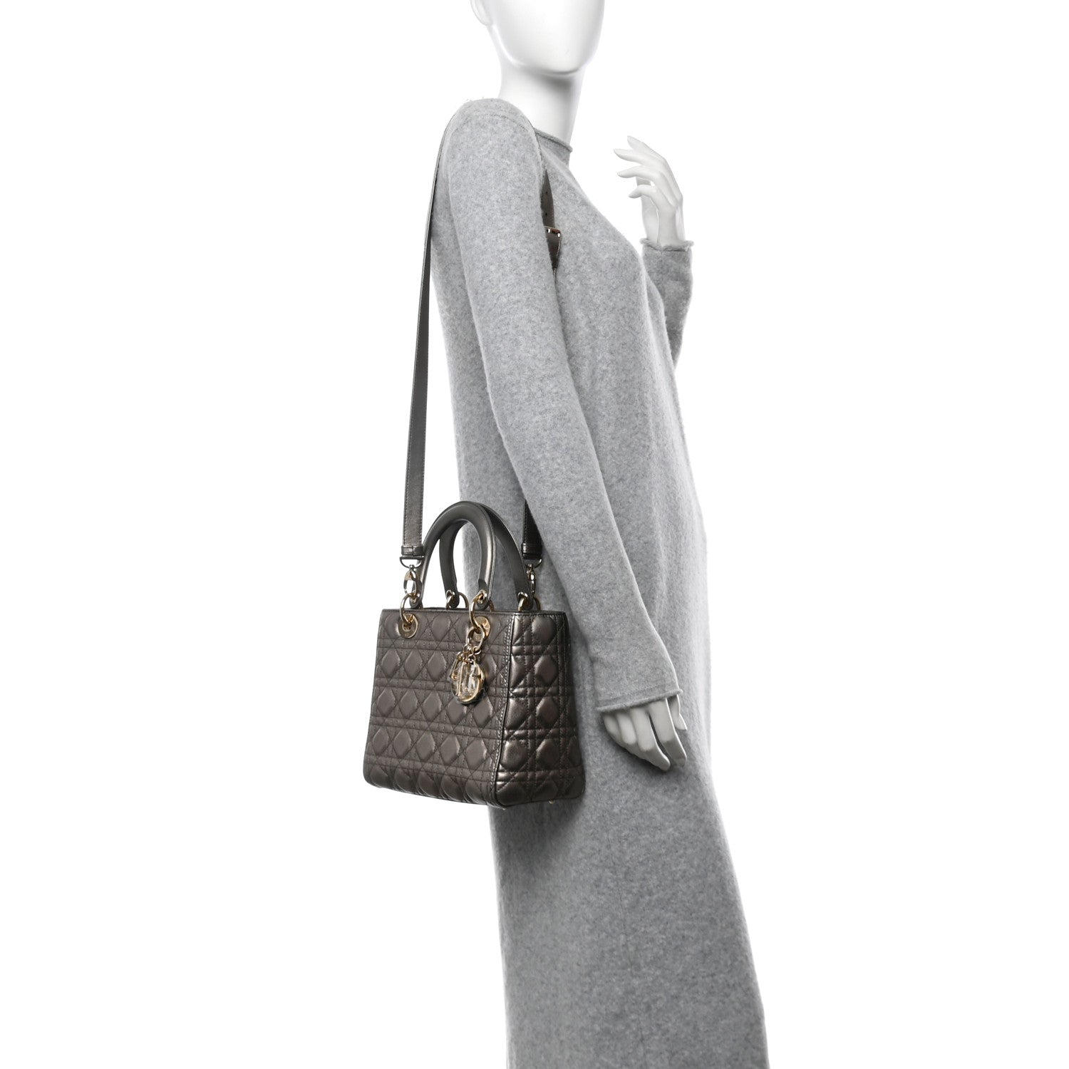 Christian Dior Metallic Lambskin Cannage Medium Lady Dior Bronze 2 of 10