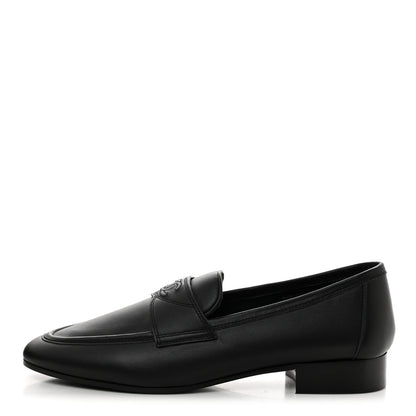Chanel Calfskin Womens Stitched CC Loafers 39 Black 1 of 8