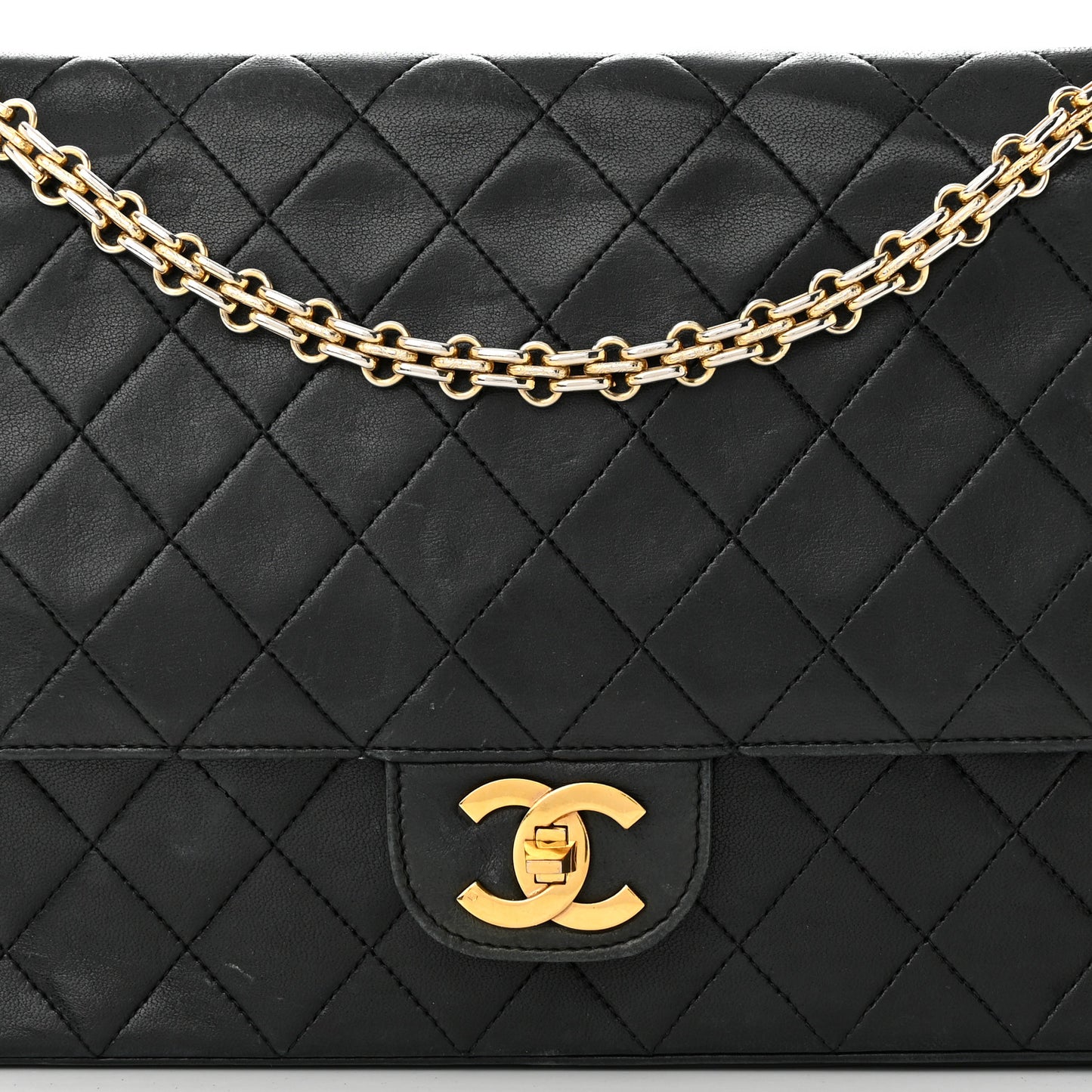 Lambskin Quilted Medium Double Flap Bijoux Chain Black