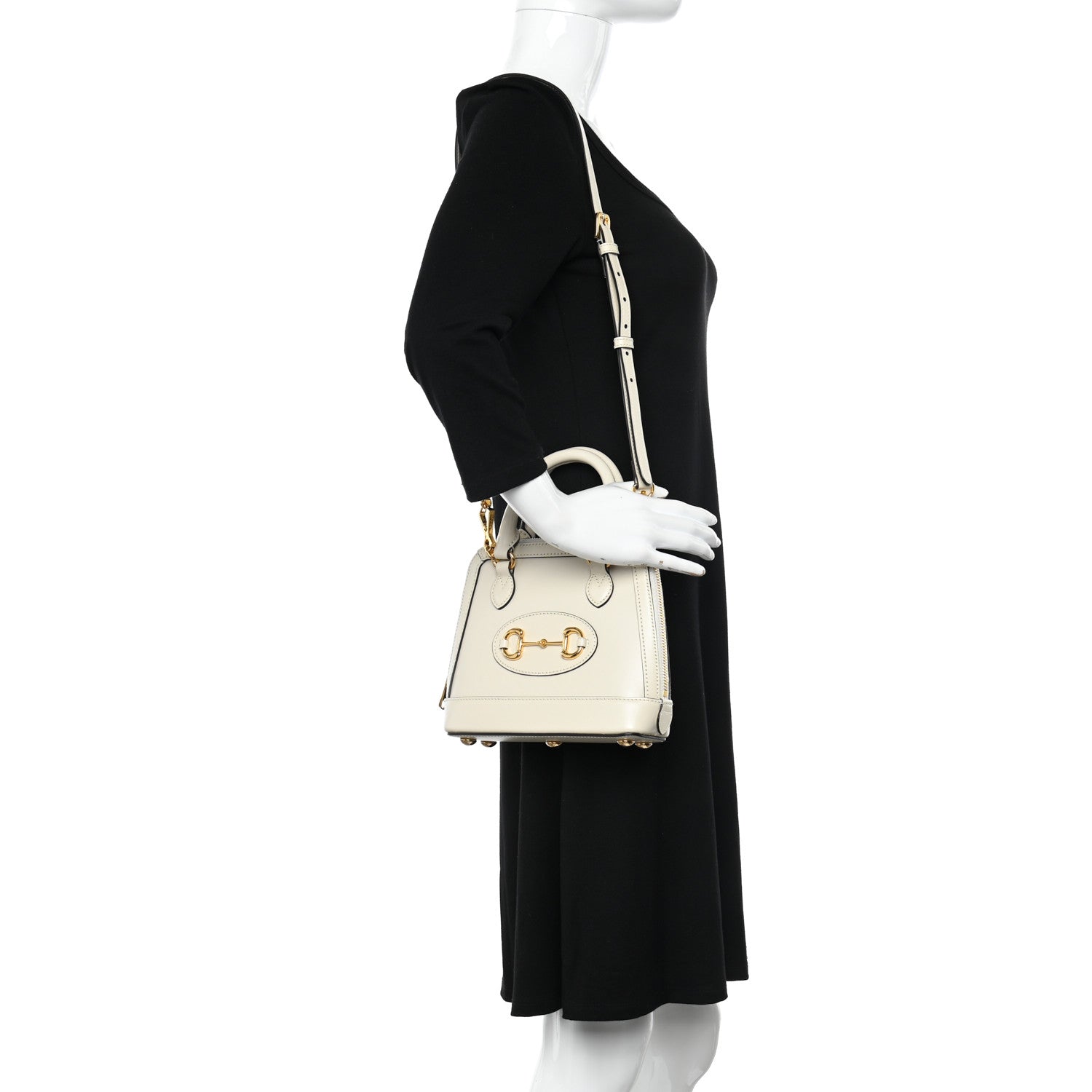 Gucci Boarded Plutone Calfskin Mini Horsebit 1955 Top Handle Bag Mystic White 2 of 12