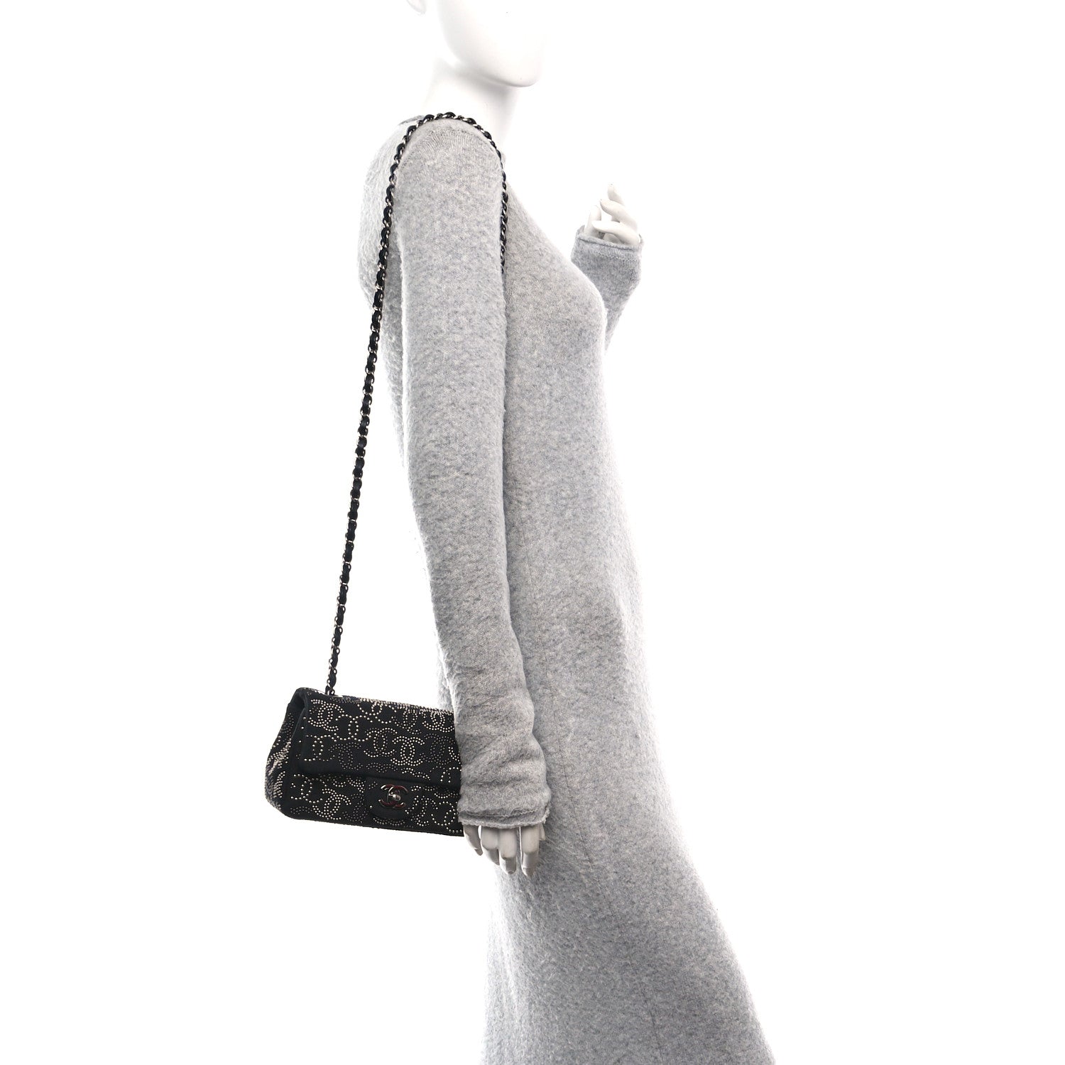 Chanel Canvas Studded Mini Rectangular Flap Black 2 of 10