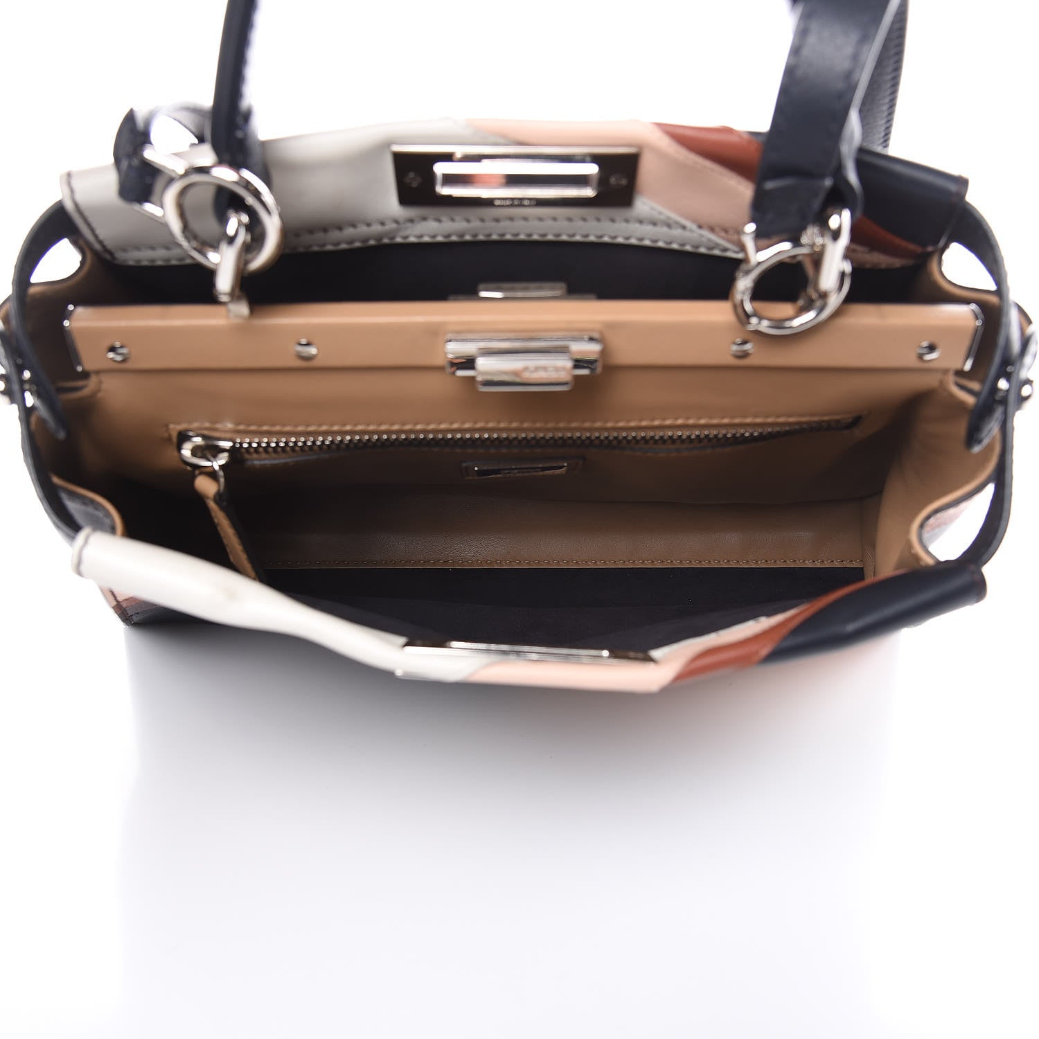 Fendi Vitello Seta Patchwork Medium Peekaboo Iconic Satchel Night Blue Multicolor 6 of 14