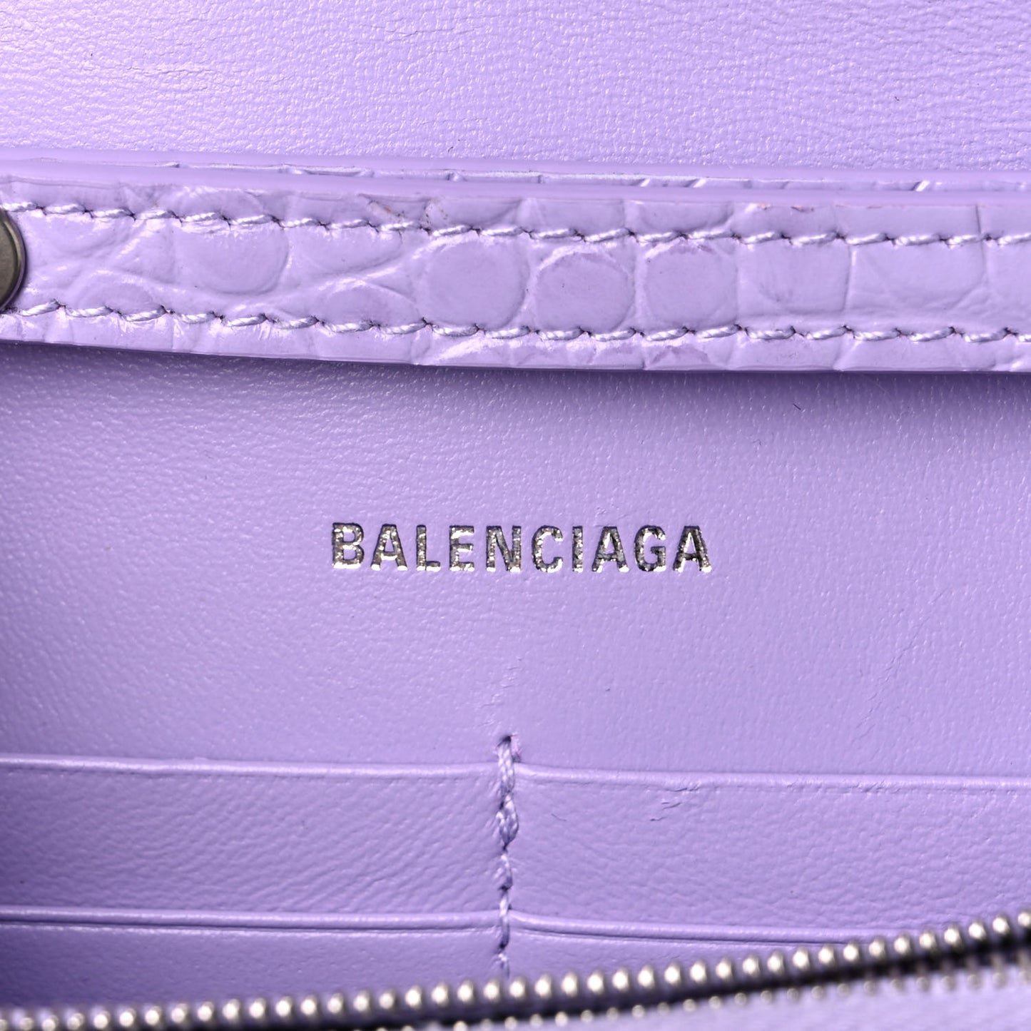 Shiny Calfskin Crocodile Embossed Hourglass Chain Bag Lilac
