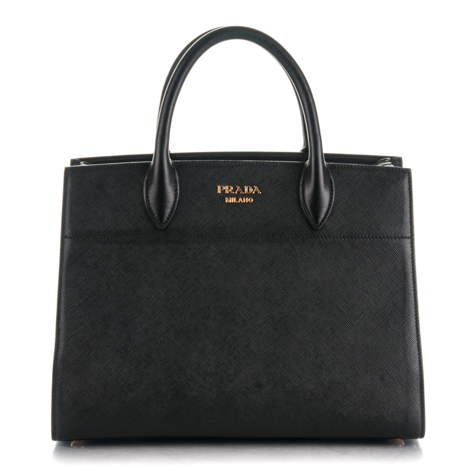 Prada Saffiano City Calfskin Medium Bibliothèque Top Handle Nero Black Bianco 1 of 8