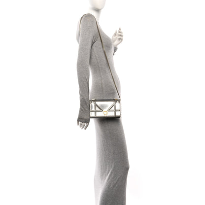 Christian Dior Metallic Patent Studded Diorama Top Handle Wallet on Chain Pouch Silver 2 of 11