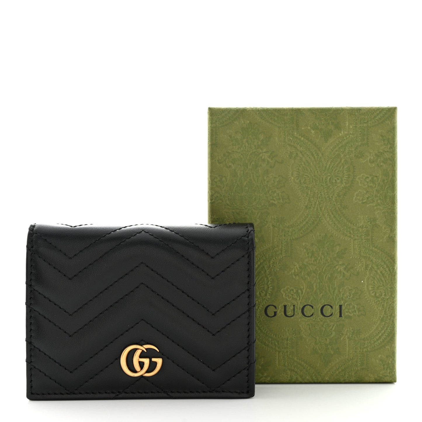 Calfskin Matelasse GG Marmont Card Case Wallet Black
