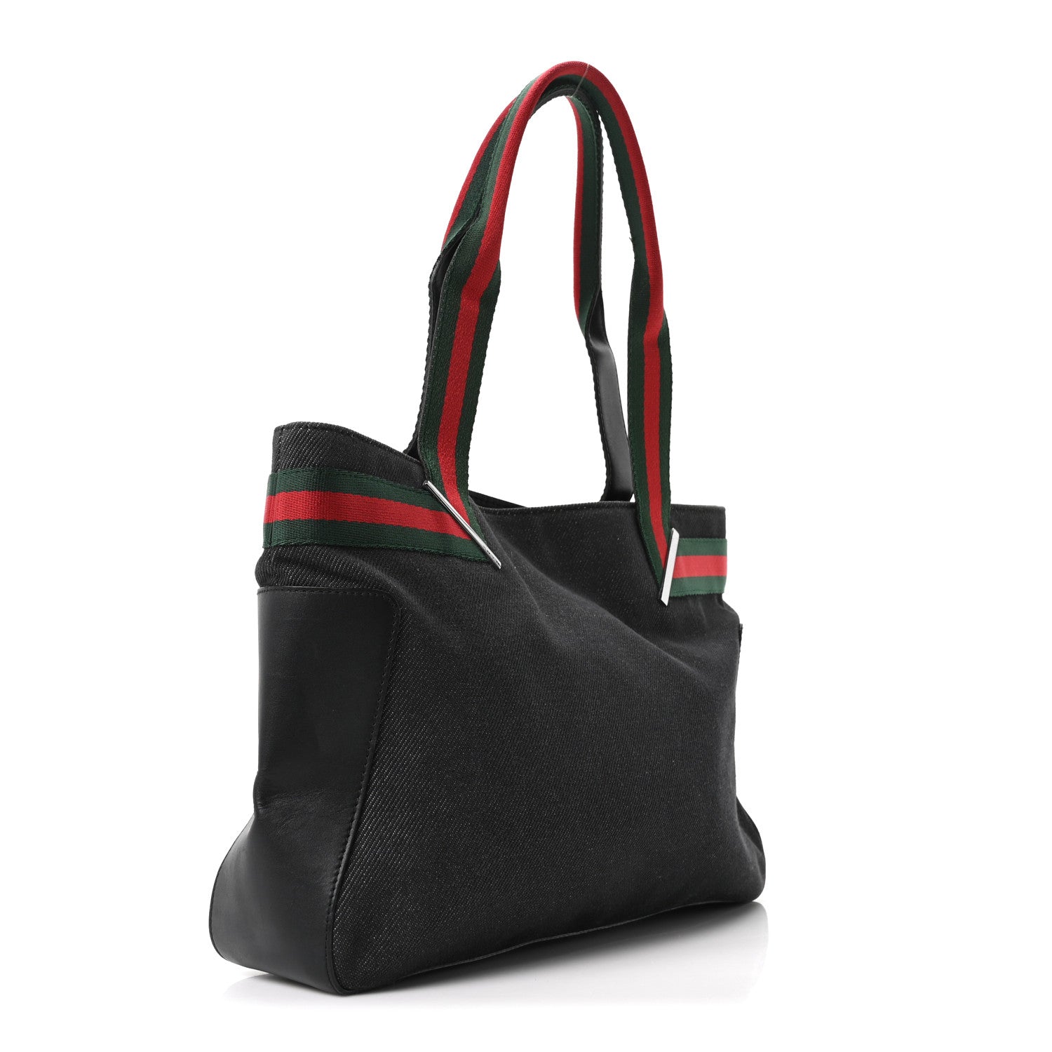 Gucci Denim Calfskin Web Tote Black 3 of 10