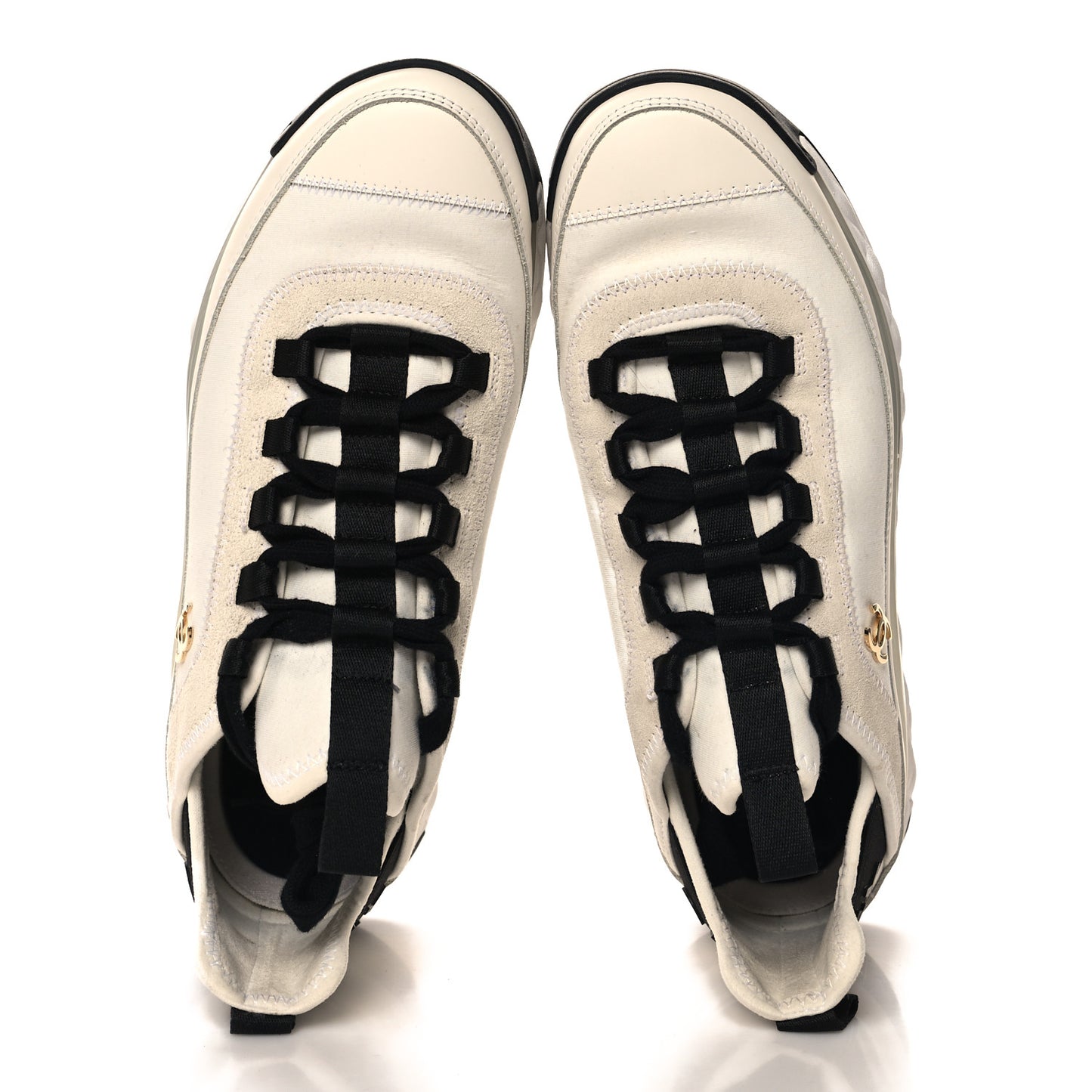 Velvet Calfskin Mixed Fibers CC Sneakers 37.5 Ivory Black