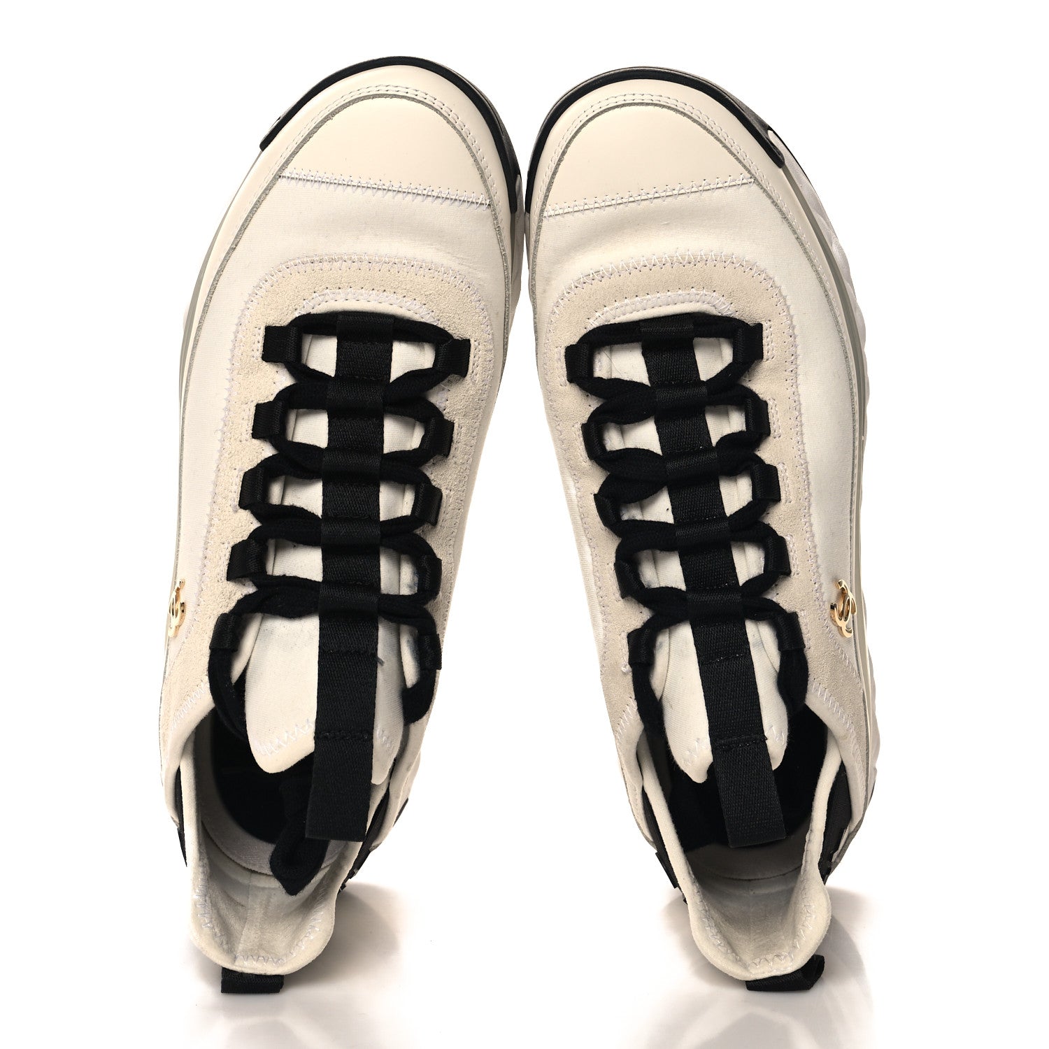 Chanel Velvet Calfskin Mixed Fibers CC Sneakers 37.5 Ivory Black 2 of 12