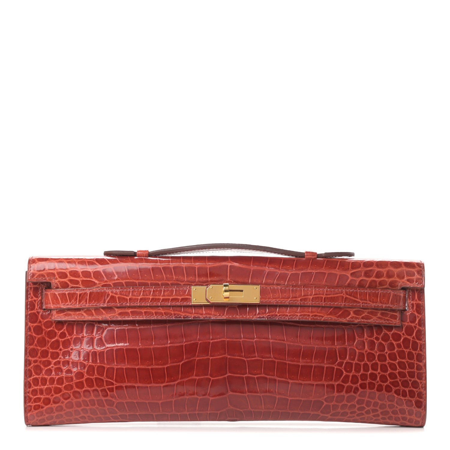 Hermes Shiny Porosus Crocodile Kelly Cut Pochette Sanguine 1 of 30