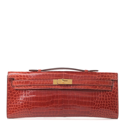 Hermes Shiny Porosus Crocodile Kelly Cut Pochette Sanguine 1 of 30