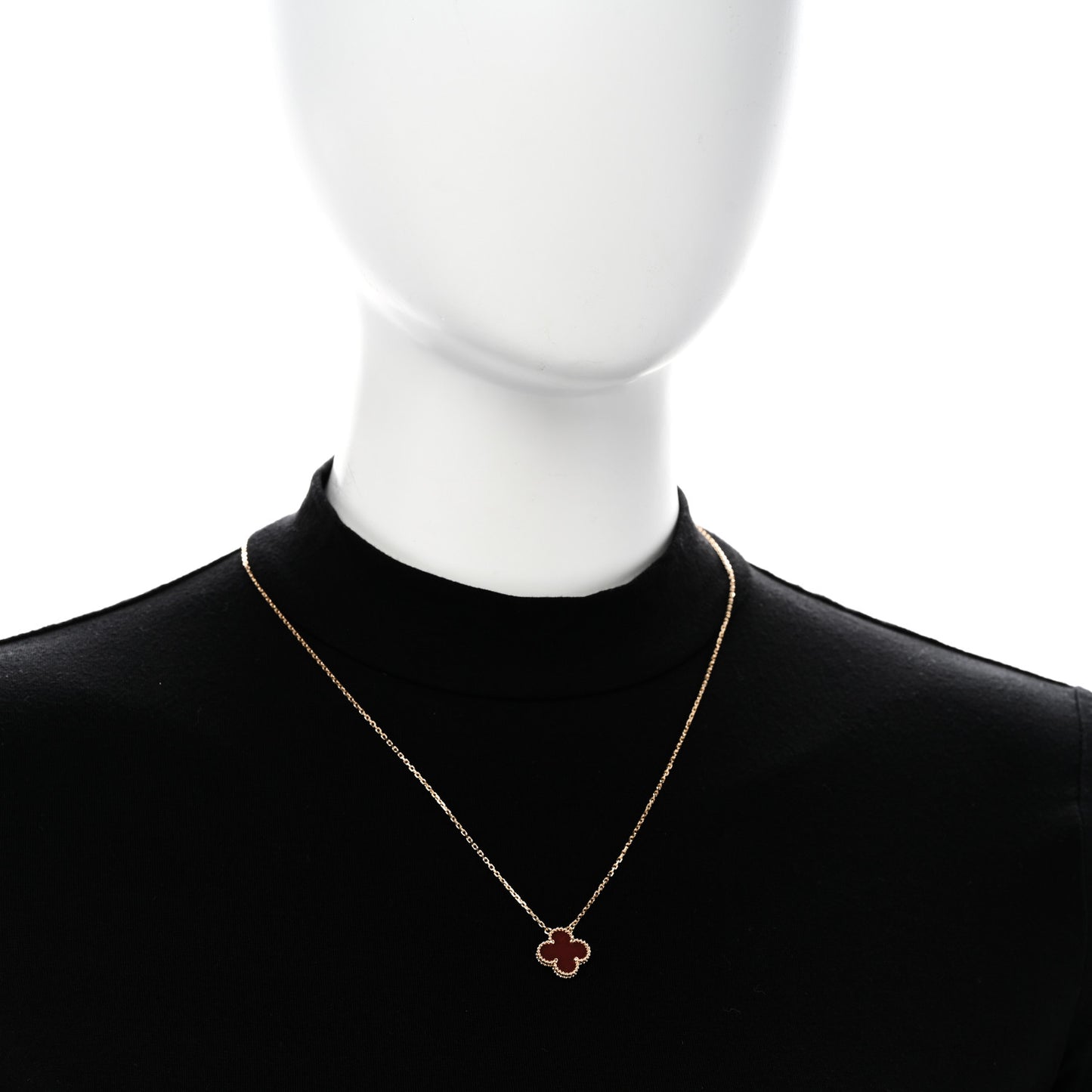 18K Yellow Gold Carnelian Vintage Alhambra Pendant Necklace