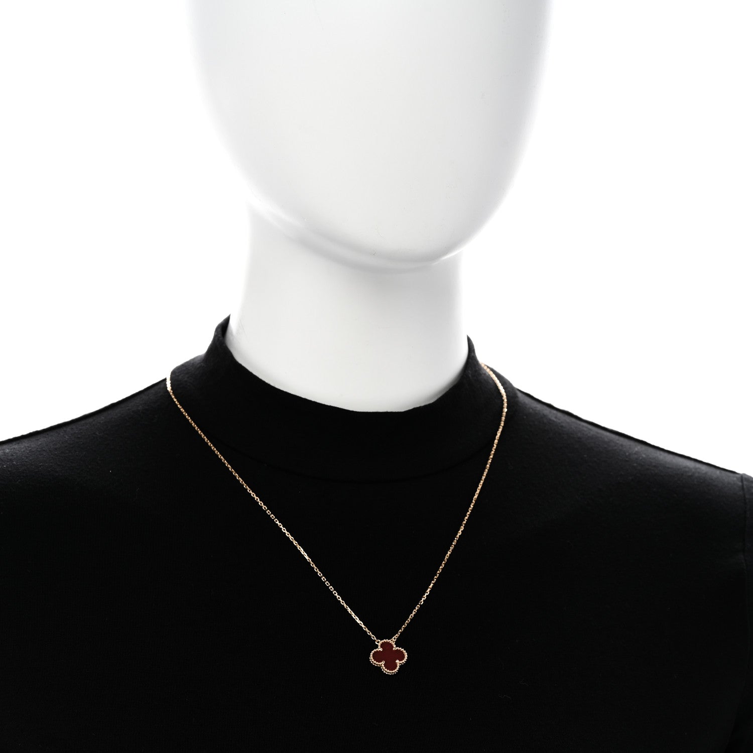 Van Cleef & Arpels 18K Yellow Gold Carnelian Vintage Alhambra Pendant Necklace 2 of 6