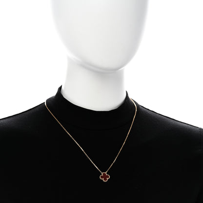 Van Cleef & Arpels 18K Yellow Gold Carnelian Vintage Alhambra Pendant Necklace 2 of 6