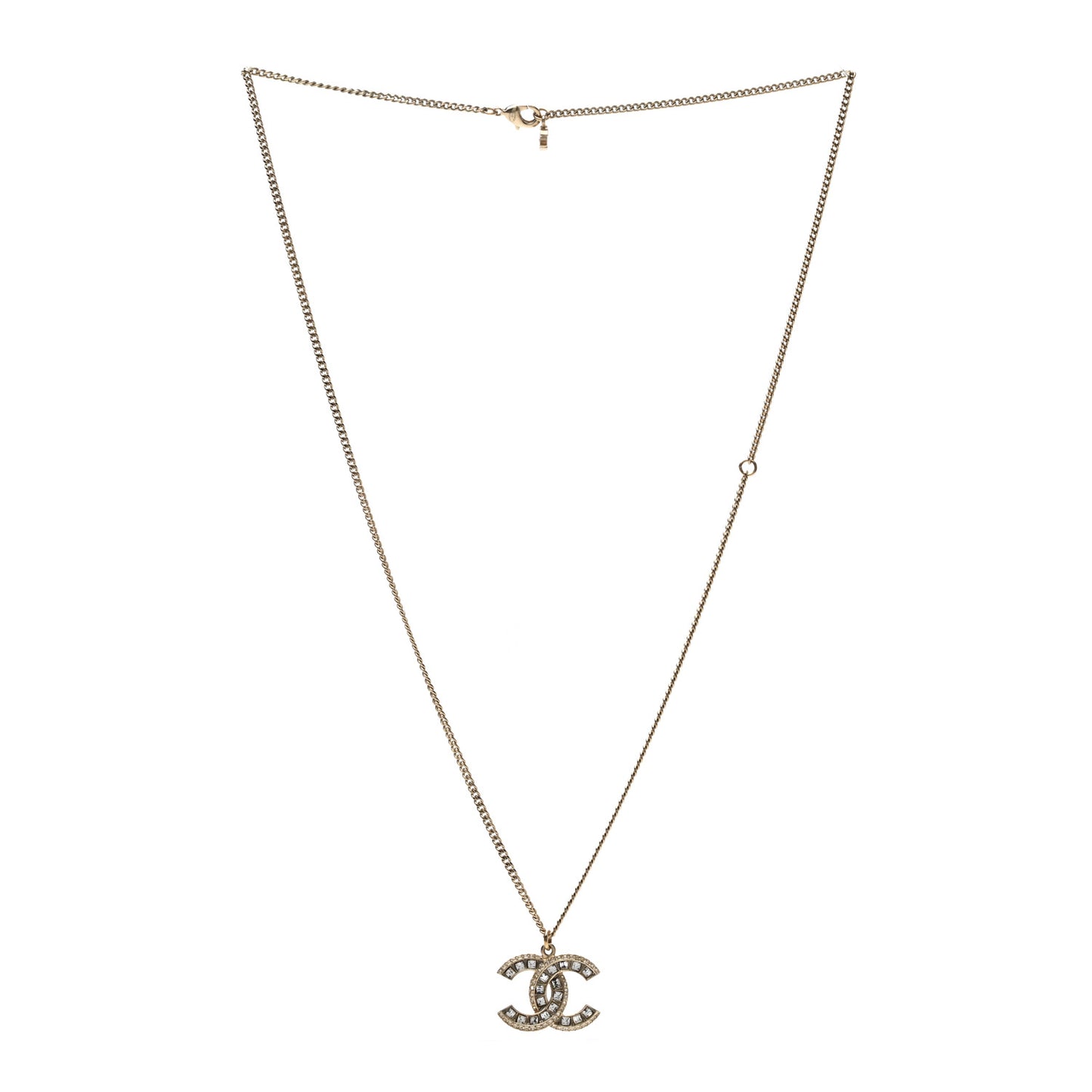 Baguette Crystal CC Necklace Light Gold