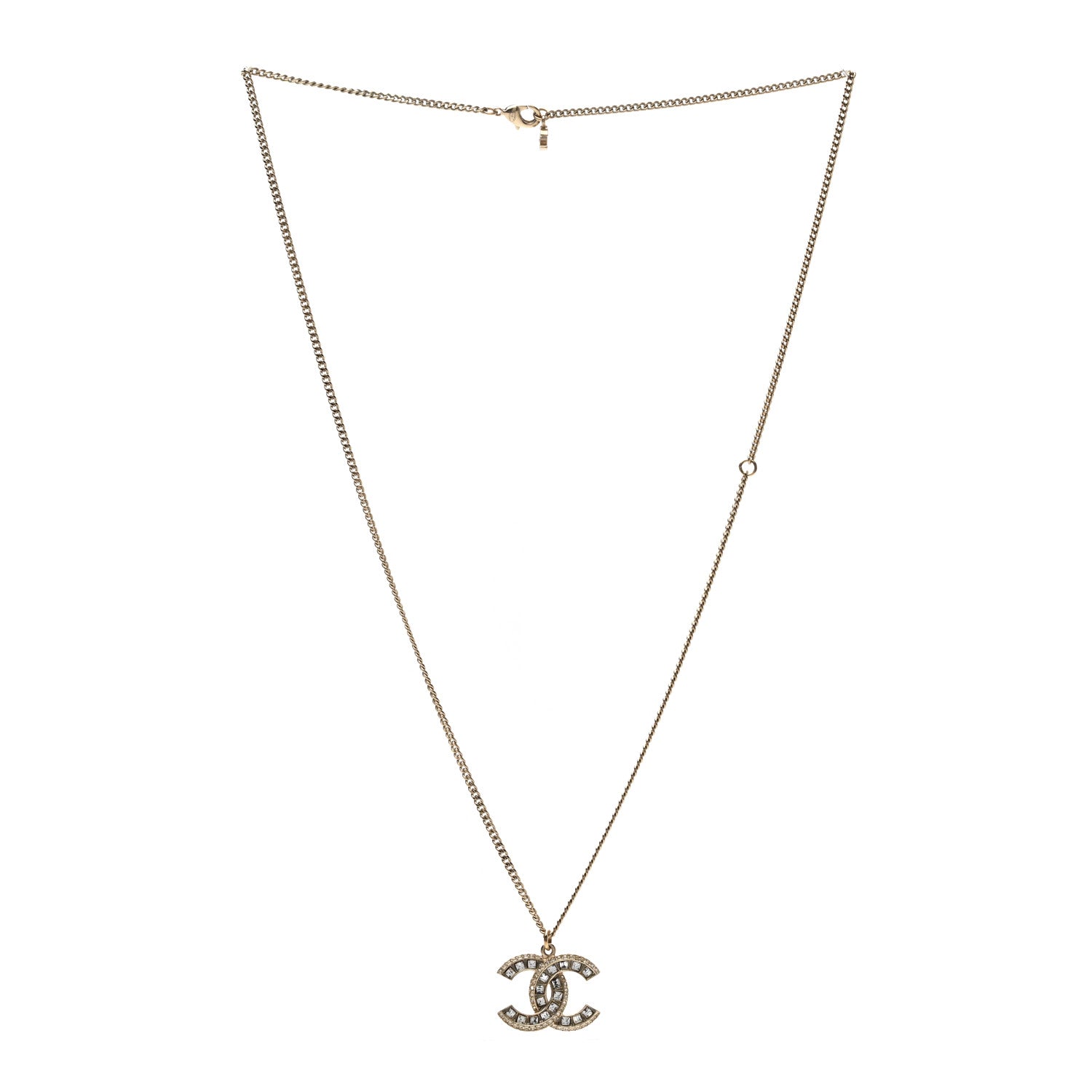 Chanel Baguette Crystal CC Necklace Light Gold 3 of 4