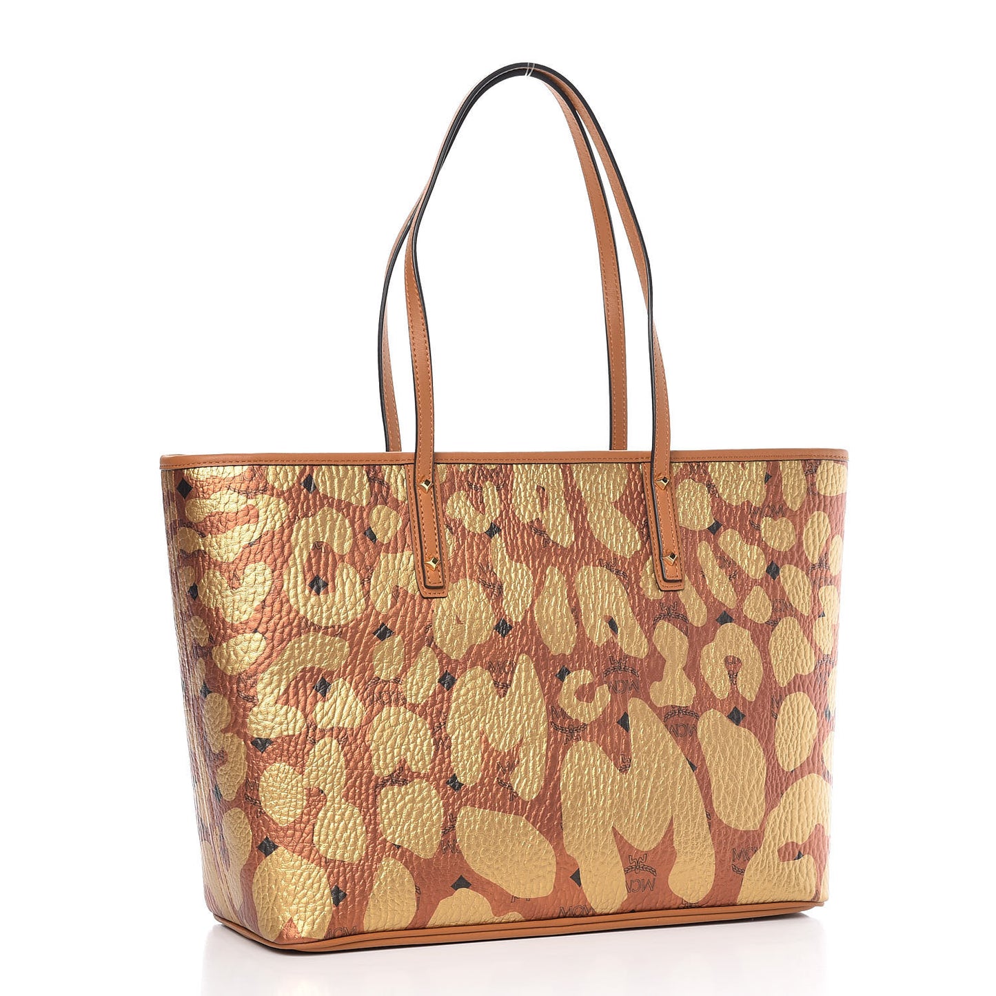 Visetos Metallic Leopard Print Medium Anya Shopper Tote Cognac